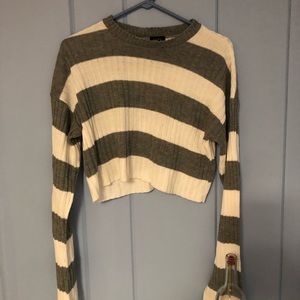 Striped Gray & White Cropped Sweater